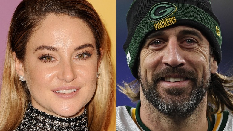 Shailene Woodley and Aaron Rodgers smiling