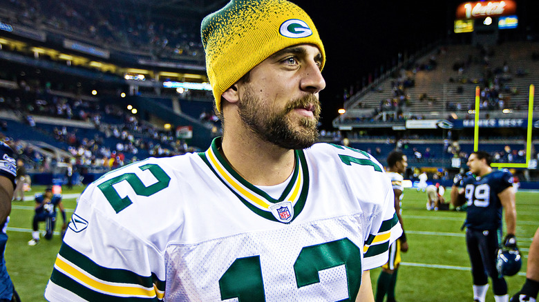 Aaron Rodgers on the field