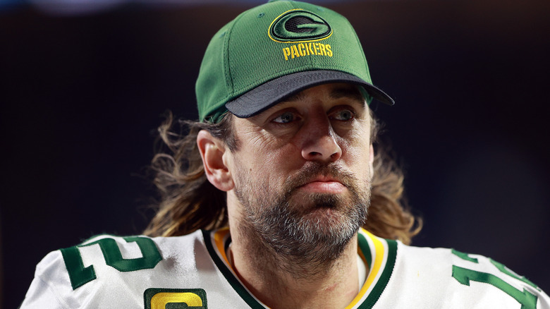 Aaron Rodgers at Ford Field in January 2022