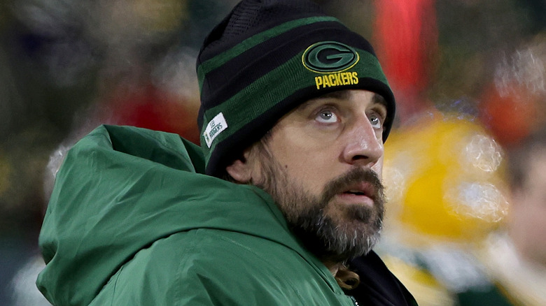 Aaron Rodgers looking upward