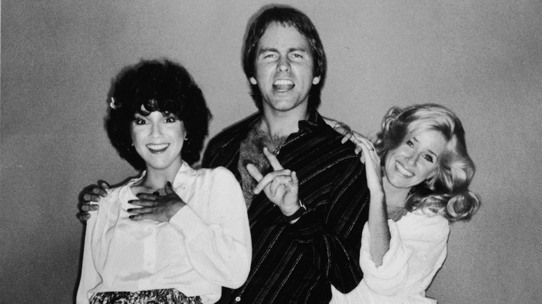 Joyce DeWitt, John Ritter, and Suzanne Somers posing for a portrait 