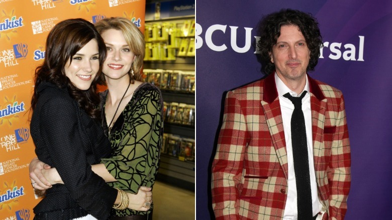 Sophia Bush and Hilarie Burton hugging, Mark Schwahn posing