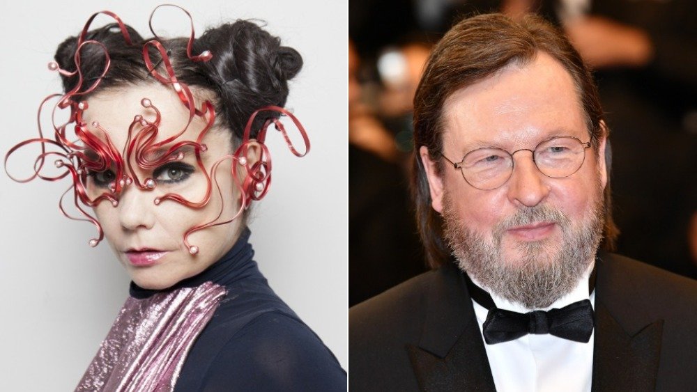 Split image of Björk and Lars von Trier