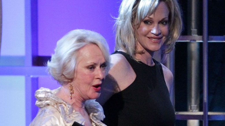 Tippi Hendren and Melanie Griffith on stage 