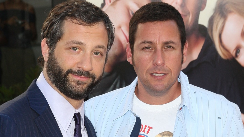 Adam Sandler poses with director Judd Apatow