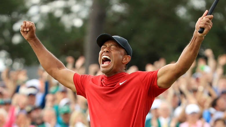 Tiger Woods celebrating