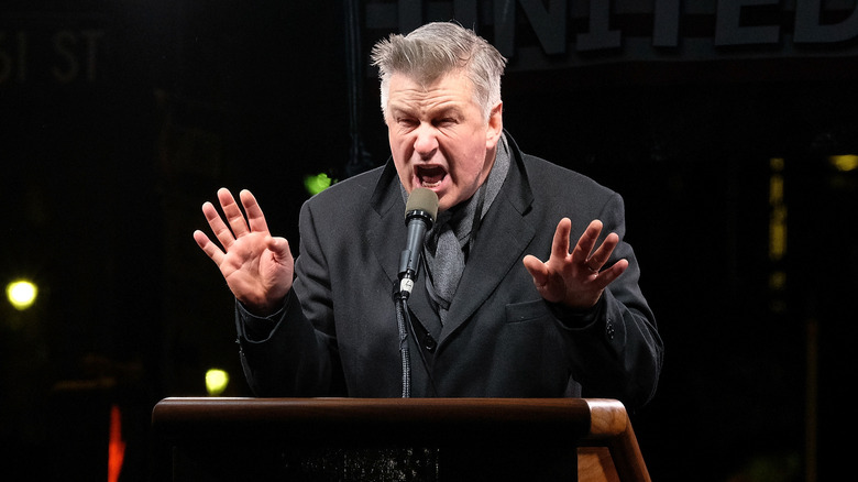 Alec Baldwin speaking on stage