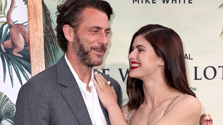 Alexandra Daddario and Andrew Form at a premiere