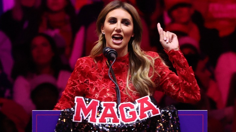 Alina Habba and her sparkly MAGA jacket on stage at Madison Square Garden (2024)