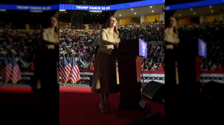 Alina Habba addressing a crowd