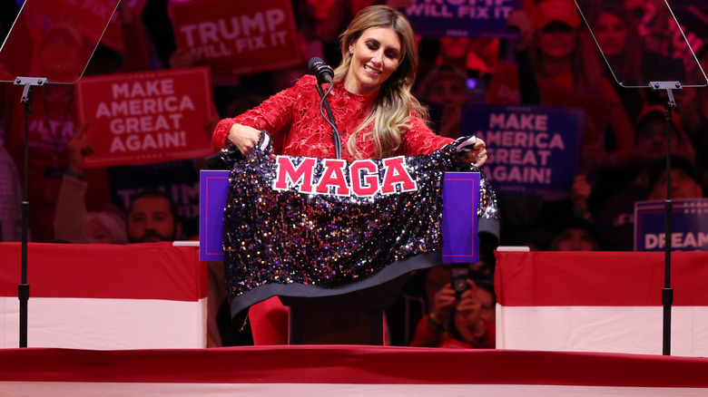 Alina Habba with a sequined MAGA jacket