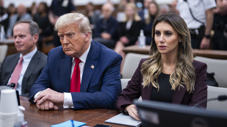 Donald Trump and Alina Habba sitting in court
