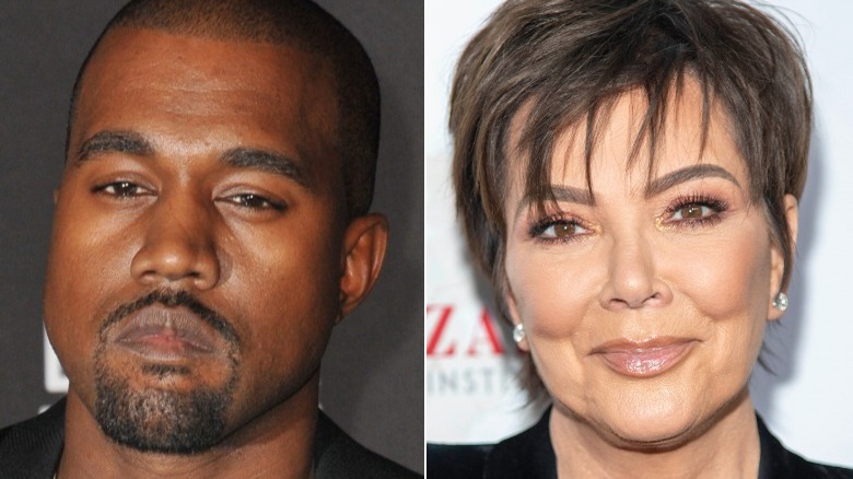 Kanye West and Kris Jenner posing in split image