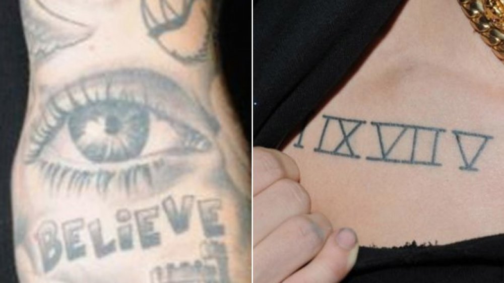 Justin Bieber's eye tattoo, Justin Bieber's Roman numeral tattoo