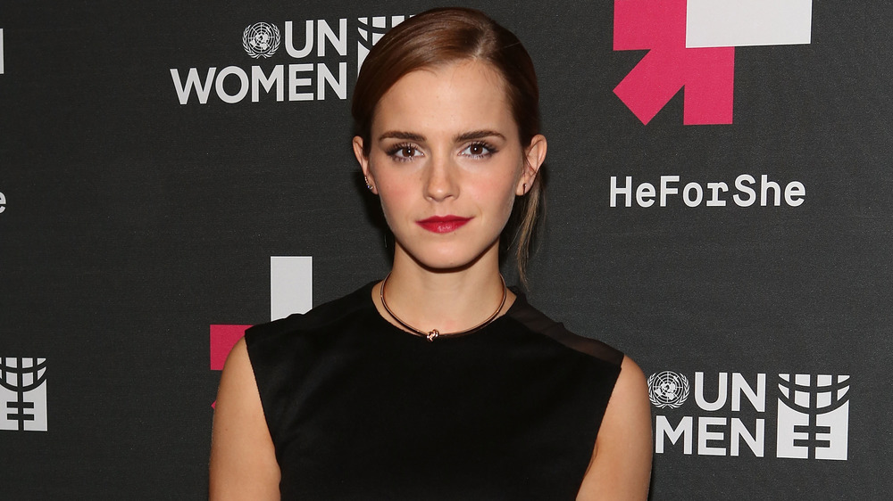 Emma Watson posing at a HeForShe event