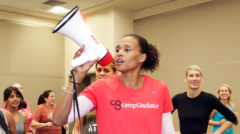 Marion Jones leading workout classes