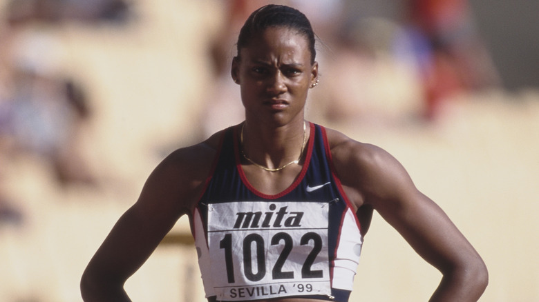 Marion Jones looking focused