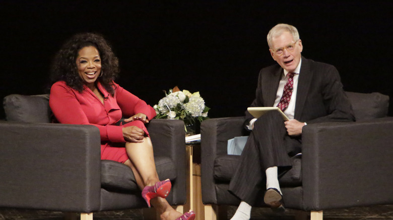 David Letterman and Oprah Winfrey on stage