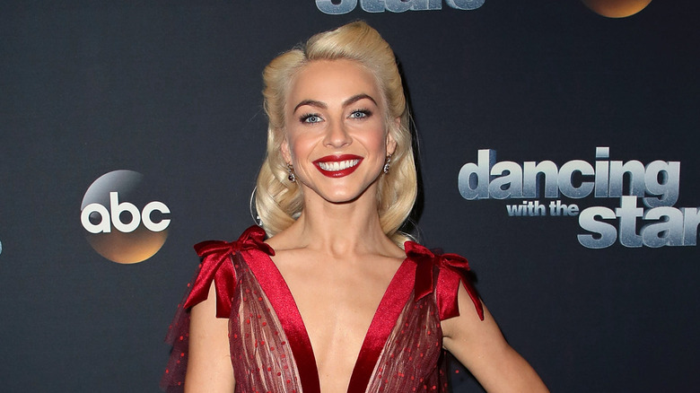 Julianne Hough smiling at a Dancing with the Stars press event