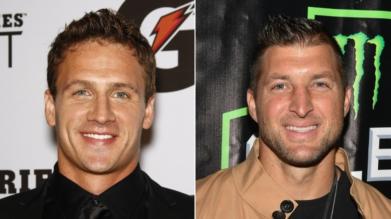 Ryan Lochte and Tim Tebow split image