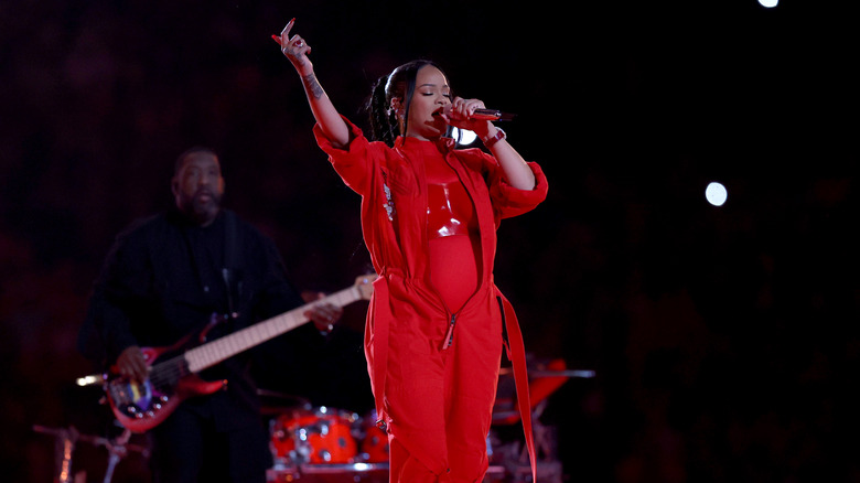 Rihanna performing at the Super Bowl 
