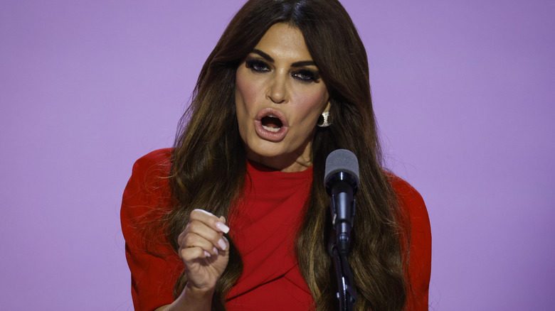 Kimberly Guilfoyle speaking at the RNC in a red dress