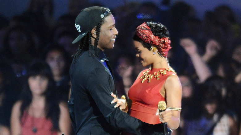 Rihanna and ASAP Rocky performing together on stage