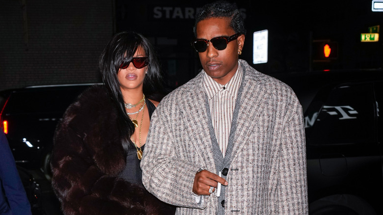 Rihanna and ASAP Rocky, walking on the street