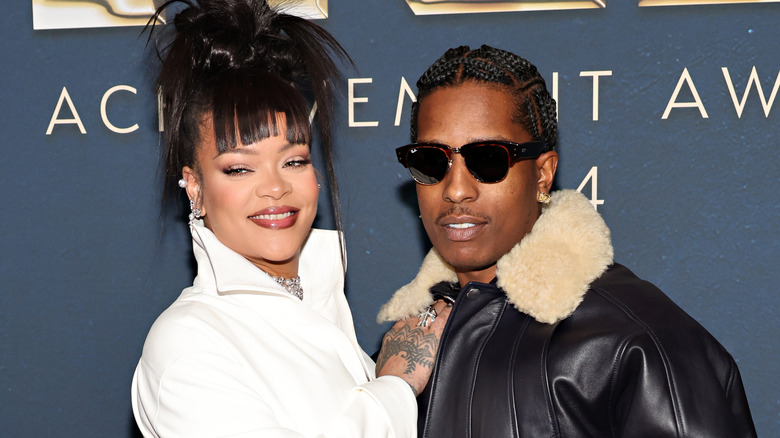 Rihanna and ASAP Rocky, both smiling