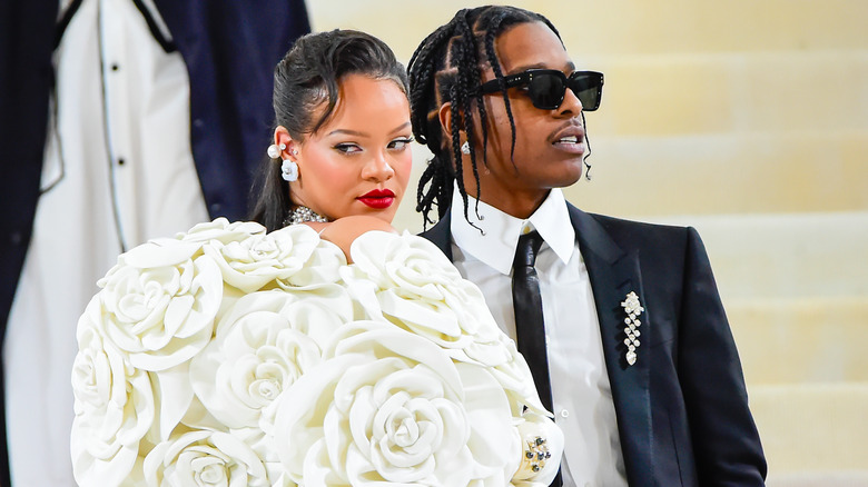 Rihanna and ASAP Rocky, posing at the red carpet