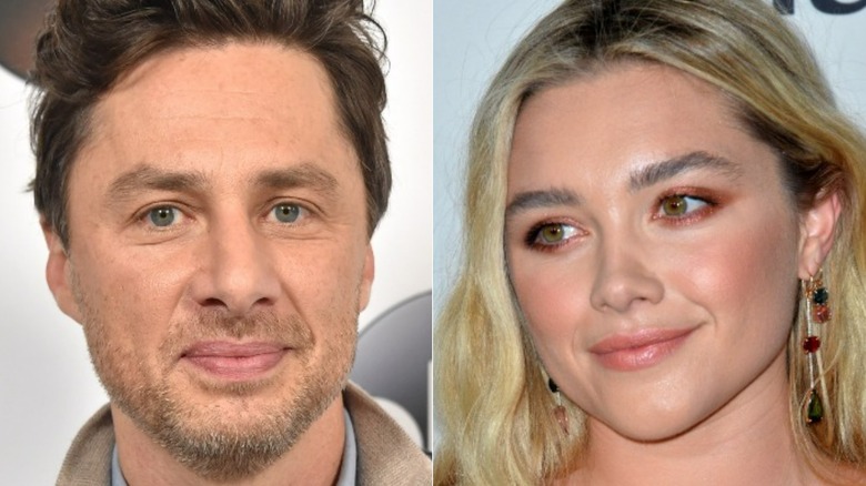 Zach Braff and Florence Pugh split image