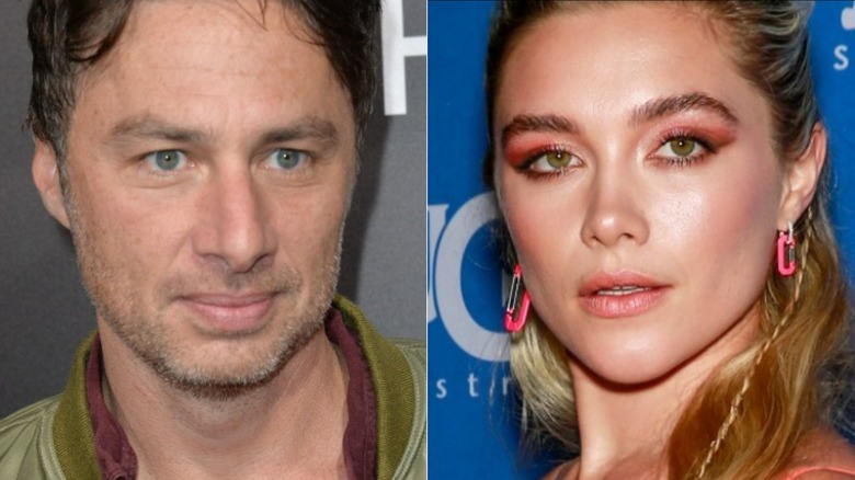 Zach Braff and Florence Pugh split image