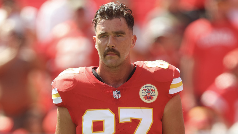 Travis Kelce with blank expression