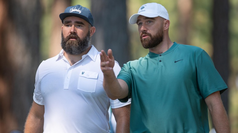 Jason, Travis Kelce wearing hats