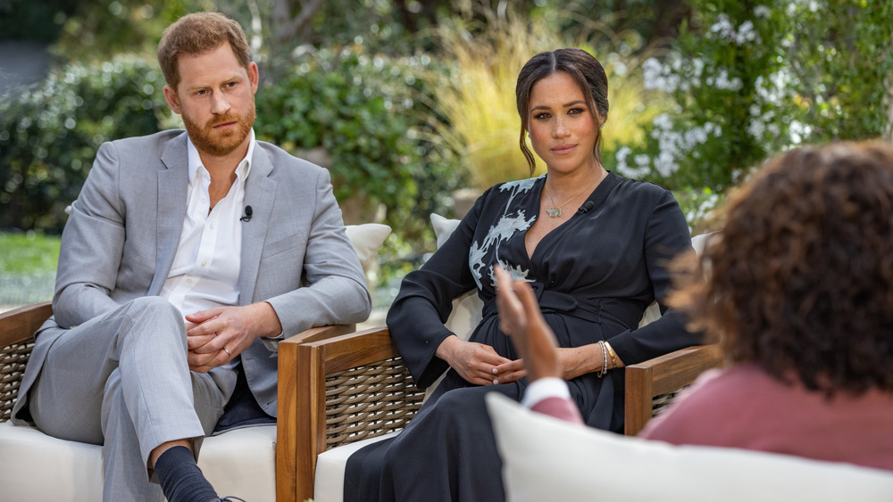 Harry and Meghan talking to Oprah