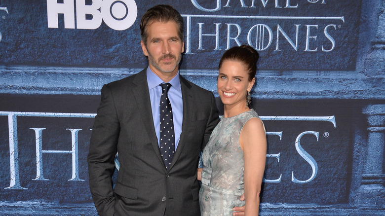 Amanda Peet and David Benioff smiling