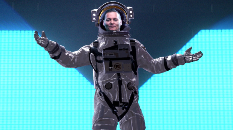 A view of Johnny Depp in a space suit during the 2022 MTV VMA