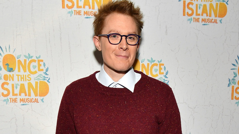 Clay Aiken in purple-framed glasses