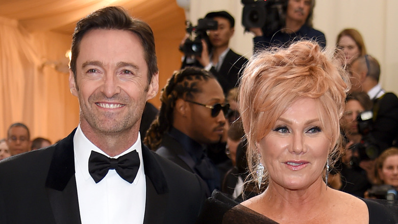 Hugh Jackman and Deborra-Lee Furness, both smiling