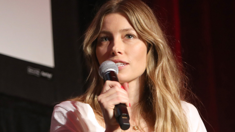 Jessica Biel speaking at event