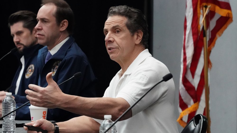 New York Governor Andrew Cuomo speaks to the press at the Jacob K. Javits Convention Center