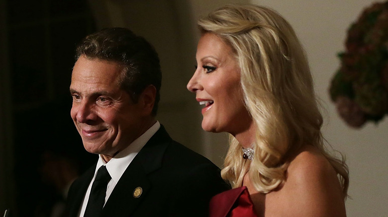 Andrew Cuomo and Sandra Lee speaking to the press