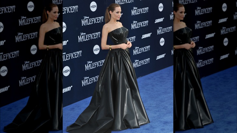 Angelina Jolie in a black dress at the 2014 Maleficent premiere