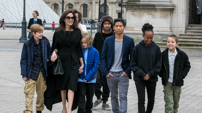 Angelina Jolie and her kids leaving the Louvre museum