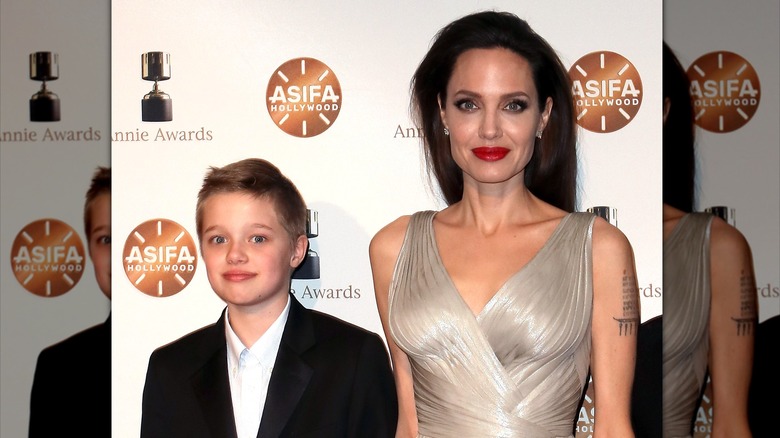 Angelina Jolie and Shiloh pose together on the red carpet