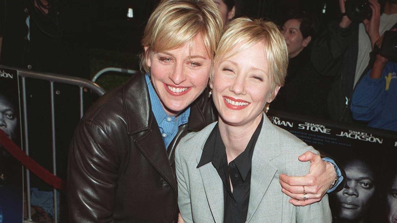 Ellen DeGeneres accompanies partner Anne Heche at the premiere of "Sphere"