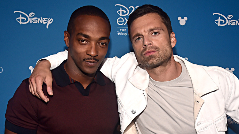 Anthony Mackie and Sebastian Stan pose on red carpet