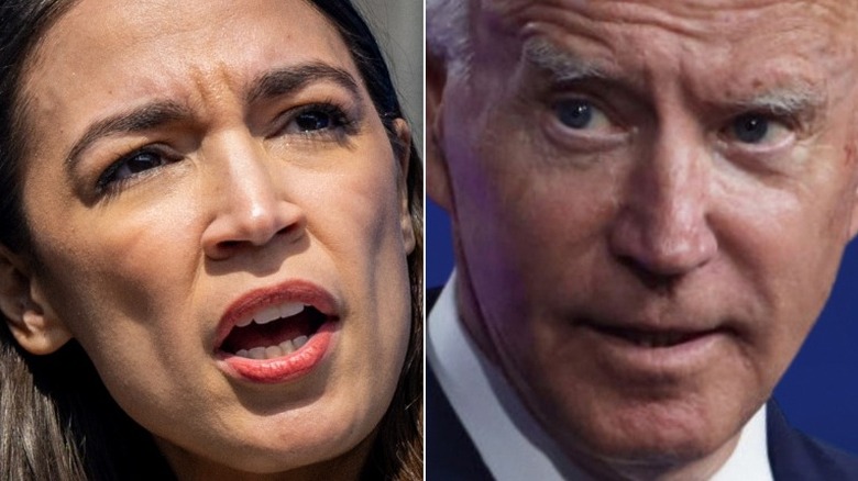 AOC talking next to Joe Biden