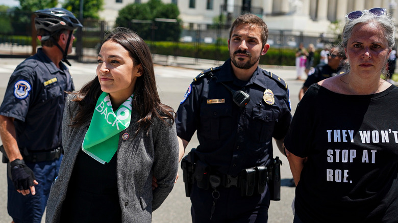 Alexandria Ocasio-Cortez arrested policeman abortion rights rally