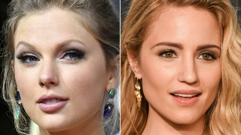 Taylor Swift smiling, Dianna Agron eyebrows raised